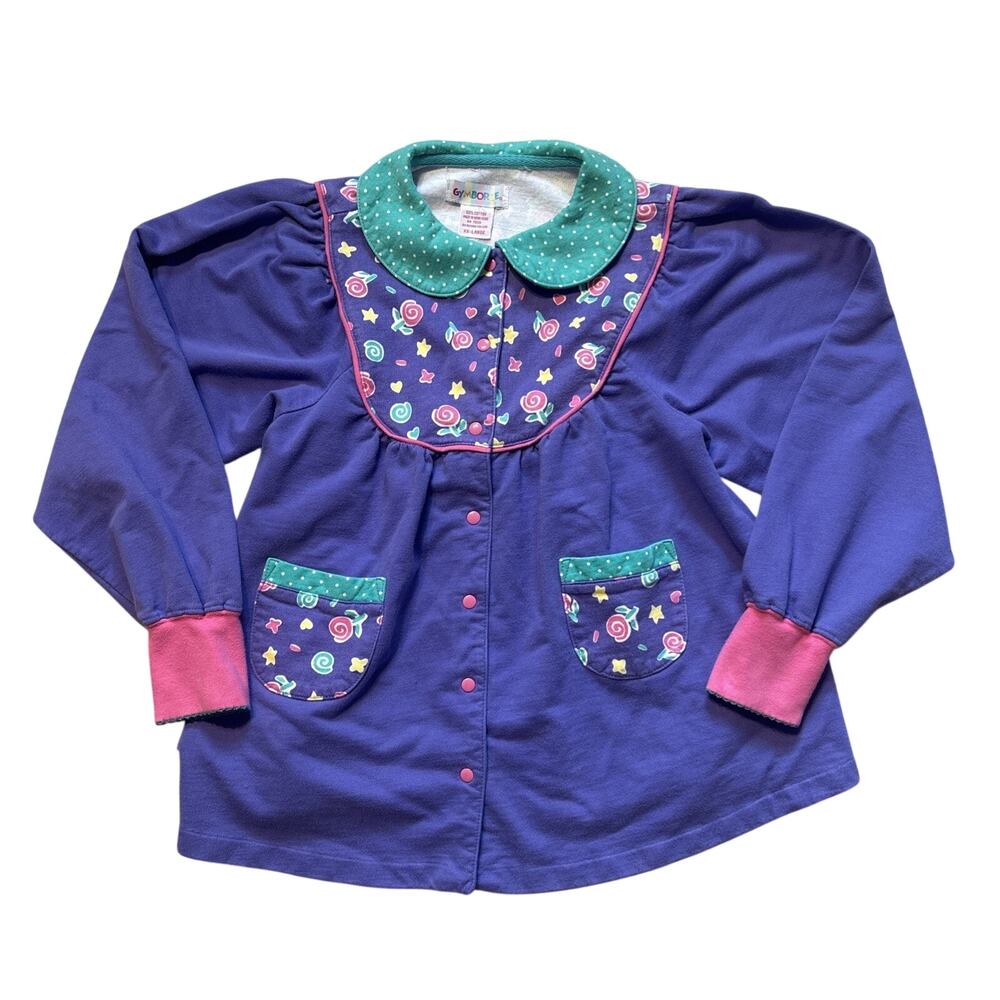 Vtg 90s Gymboree Rainbow Tag Girls XXL Fleece Swing Top Jacket Peter Pan Collar